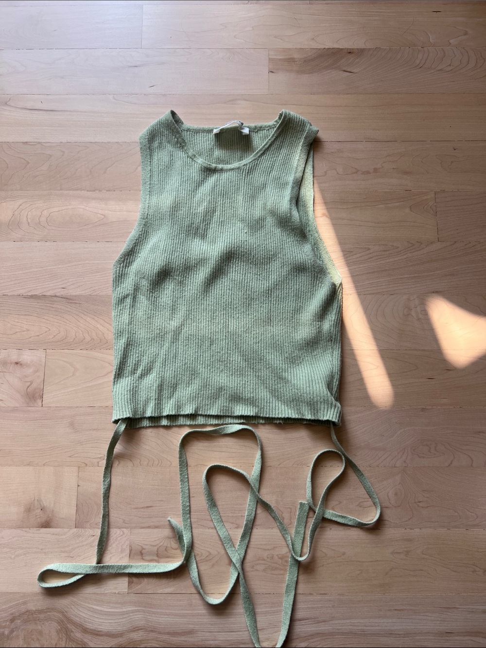Double Zero Sage Green Ribbed Crop Tank with Tie Straps